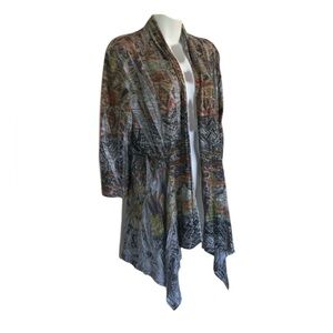 KATINA MARIE knit cardigan tie dye grey/olive/rust 3-4 sleeves. XS